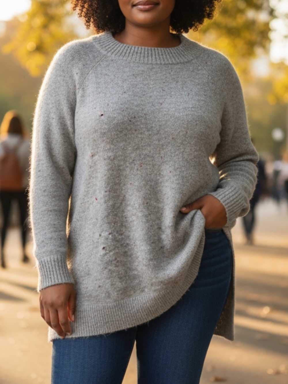 LOFT Light Gray Flecked Crewneck Sweater